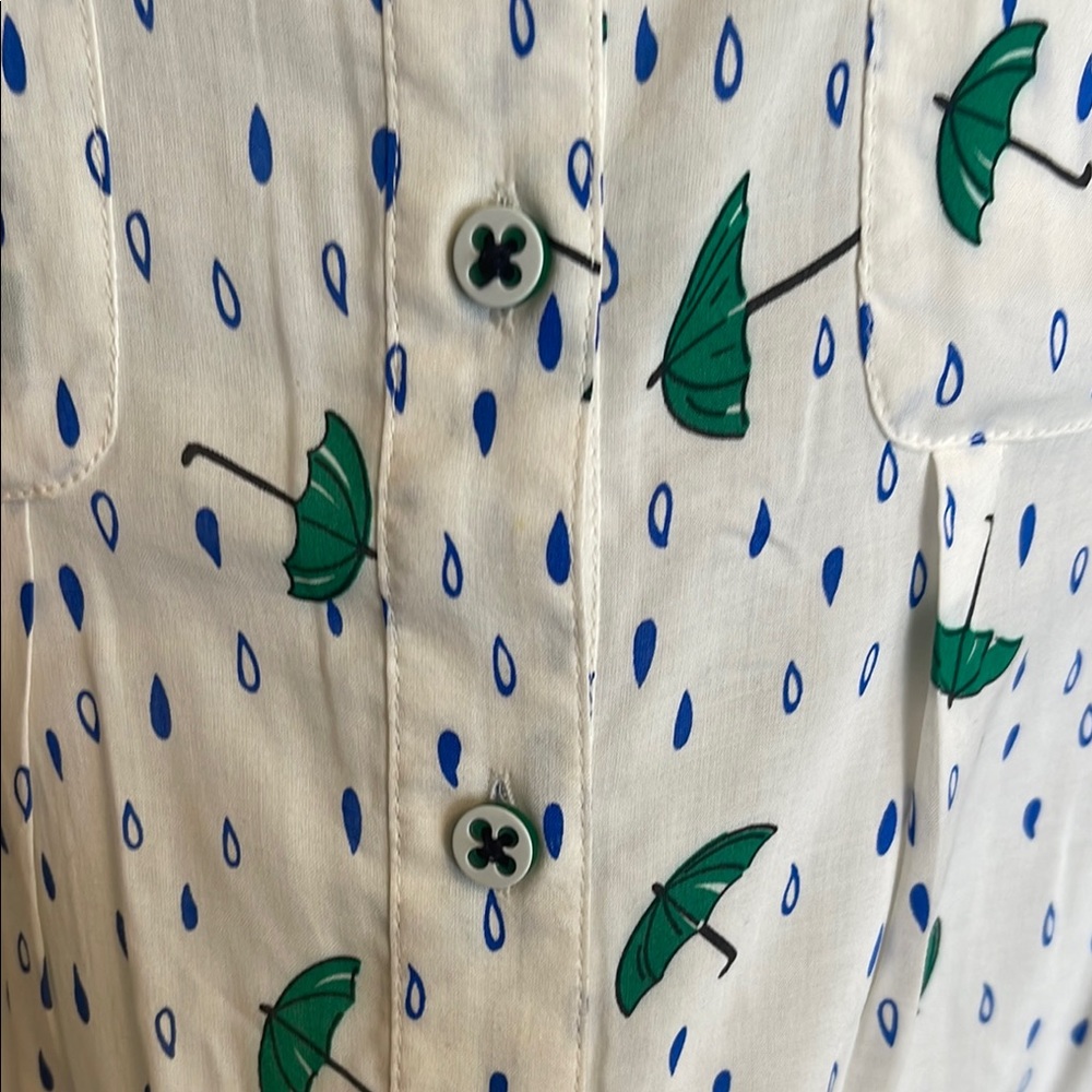 White And Green Umbrella And Rain Patterned Blous… - image 3